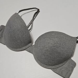 Danskin Grey Ribbed Light Push-Up Underwire T-shirt Bra Size 34C0